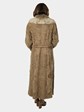 Woman's Beige Swakara Lamb Coat with Canadian Lynx Collar and Front with Detachable Belt