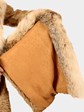 Woman's Beige Swakara Lamb Coat with Canadian Lynx Collar and Front with Detachable Belt