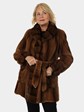 Woman's Cognac Sheared Mink Fur Stroller with Belt