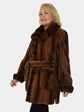 Woman's Cognac Sheared Mink Fur Stroller with Belt