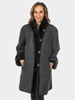 Woman's Black Sheared Mink Fur Stroller Reverses to Rain Taffeta