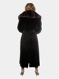 Women's Deep Brown Sheared Mink Fur Coat with Sable Trim