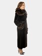 Women's Deep Brown Sheared Mink Fur Coat with Sable Trim