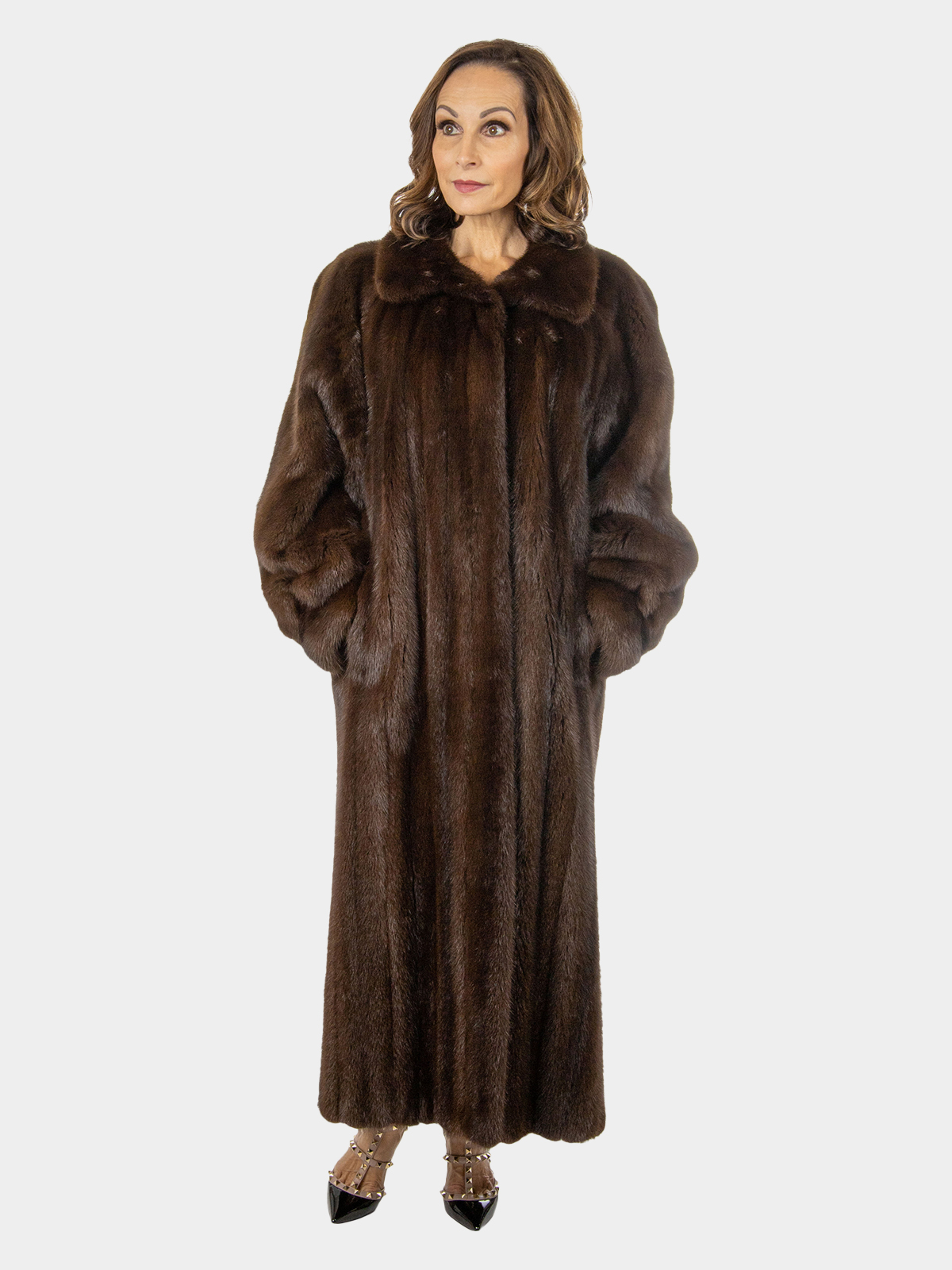 Women's Mahogany Mink Fur Coat Reversible to Rain Taffeta