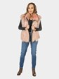 Women's Pink and Black Feathered Fox Fur Vest