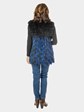 Women's Black and Blue Feathered Fox Fur Vest