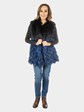 Women's Black and Blue Feathered Fox Fur Vest