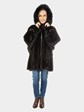 Women's Plus Size Dark Brown Sheared Mink Fur Parka Reversing to Black Leather