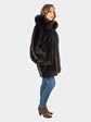 Women's Plus Size Dark Brown Sheared Mink Fur Parka Reversing to Black Leather