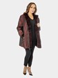 Woman's Burgundy and Black Sheared and Grooved Mink Fur Jacket