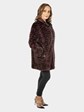 Woman's Burgundy and Black Sheared and Grooved Mink Fur Jacket