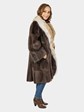 Woman's Natural Sheared Muskrat 3/4 Fur Coat with Canadian Lynx Trim