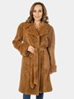 Woman's Caramel Sheared and Laser Grooved Mink Fur 3/4 Coat