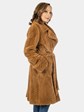 Woman's Caramel Sheared and Laser Grooved Mink Fur 3/4 Coat