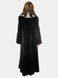 Musi Woman's Black Sheared And Laser Grooved Beaver Fur Coat with Cross Cut Chinchilla Collar