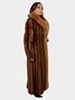 Woman's Whiskey Female Mink Fur Coat With Fox Tuxedo Front