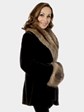 Woman's Deep Brown Sheared Mink Fur Stroller with Stone Marten Collar and Cuffs