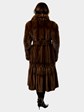 Woman's Whiskey Female Mink Fur 7/8 Coat With Ruching Design and Detachable Belt