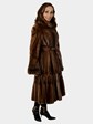 Woman's Whiskey Female Mink Fur 7/8 Coat With Ruching Design and Detachable Belt