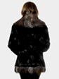 Woman's Semi-Sheared Ranch Mink Fur Jacket With Silver Fox Trim