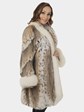 Woman's Natural Cat Lynx 3/4 Fur Coat with Shadow Fox Trim