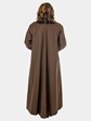 Woman's Brown Sheared Nutria Fur Lined Microfiber Raincoat