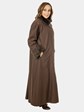 Woman's Brown Sheared Nutria Fur Lined Microfiber Raincoat