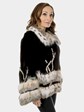 Woman's Jean Crisan Brown Sheared Beaver Fur Jacket with Cat Lynx Trim