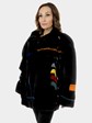 Woman's Zuki Black Sheared Beaver Fur Jacket with Multicolored Geometric Inserts