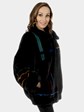 Woman's Zuki Black Sheared Beaver Fur Jacket with Multicolored Geometric Inserts