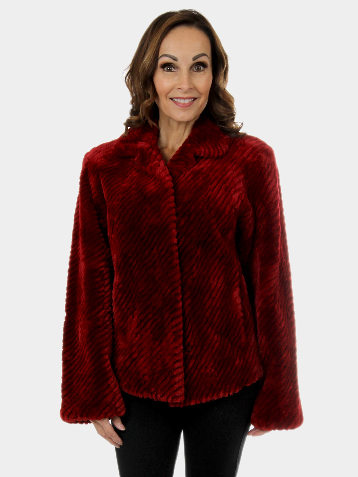 Woman's Jean Crisan Cranberry Red Sheared Beaver Fur Jacket