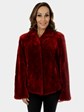 Woman's Jean Crisan Cranberry Red Sheared Beaver Fur Jacket