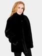 Woman's Black Sheared Mink Fur Jacket with Traditional Mink Trim