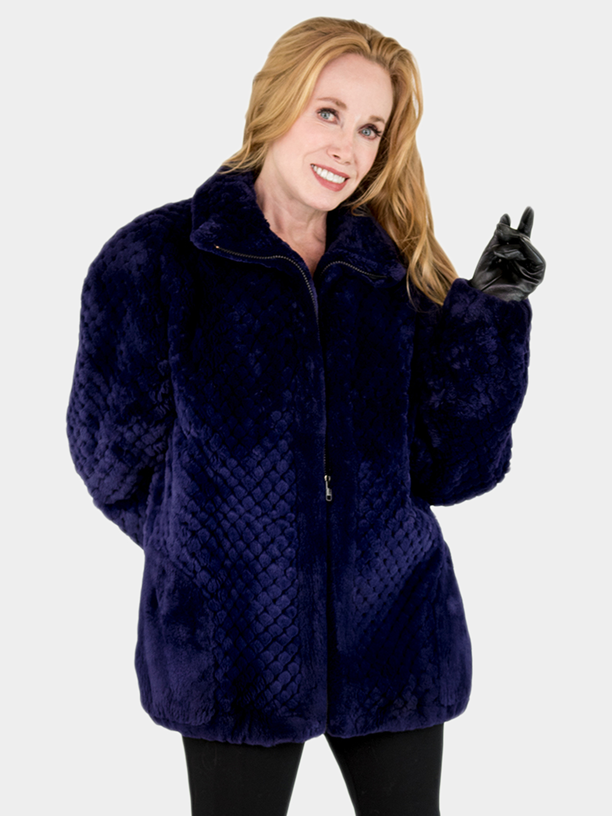 Woman's Royal Blue Sheared Beaver Fur Jacket