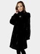 Woman's Black Sheared Mink Fur Stroller with Diagonal Design