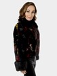 Woman's Multicolored Sheared Beaver Fur Jacket With Traditional Beaver Cuffs and Collar
