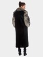 Womens Natural Ranch Mink Coat With Fox Fur Tuxedo And Trim