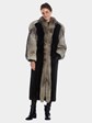 Womens Natural Ranch Mink Coat With Fox Fur Tuxedo And Trim
