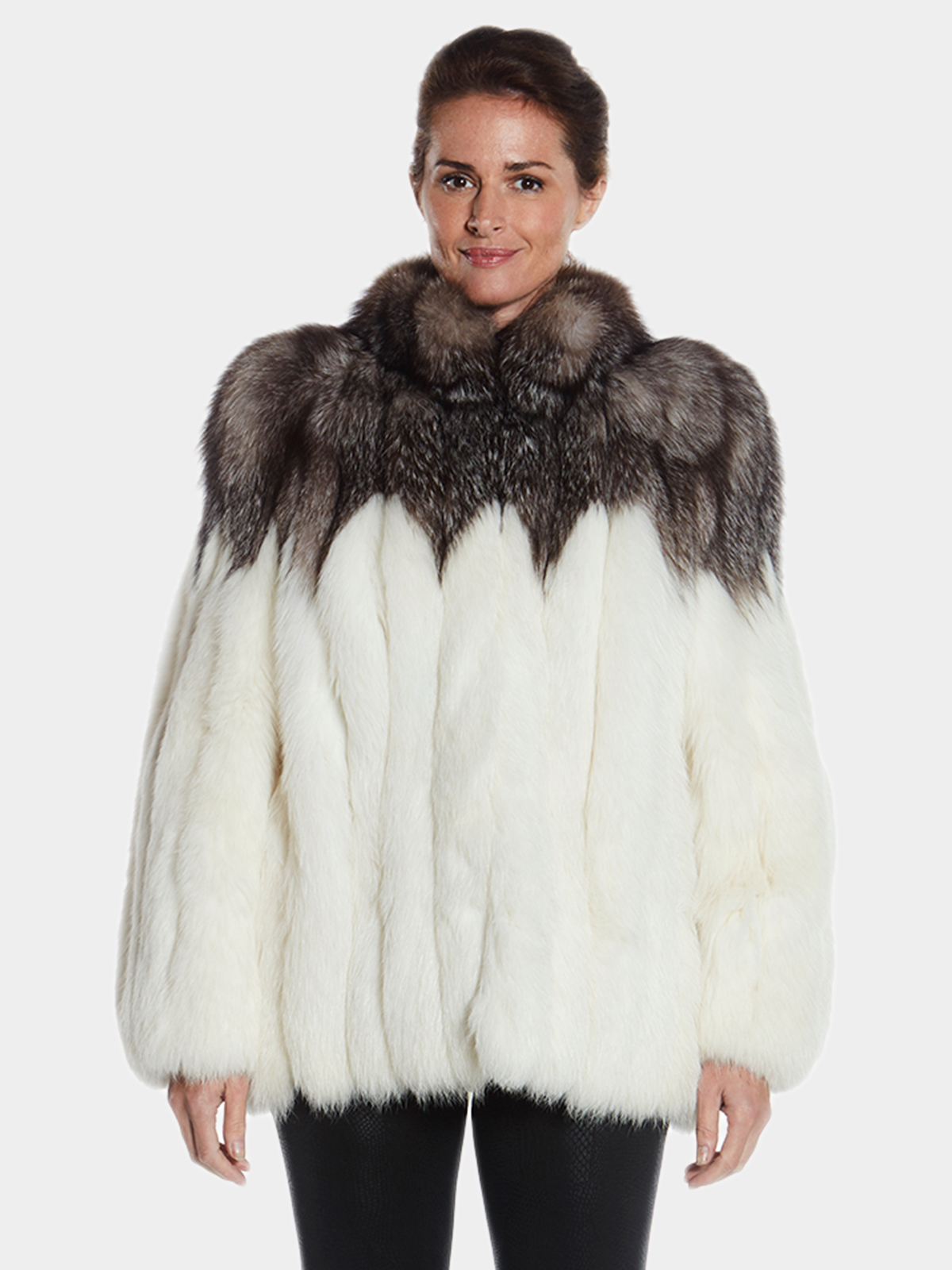 Womens White Fox Fur Jacket With Silver Fox Fur