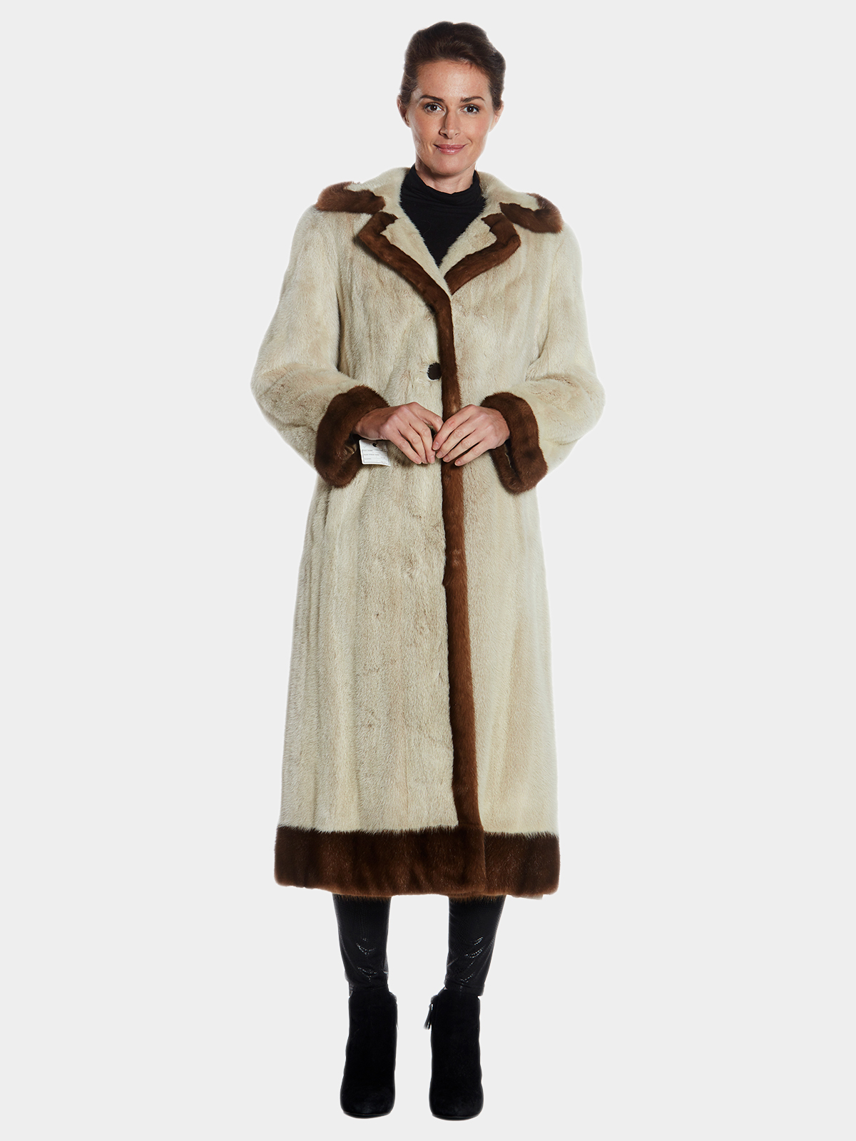 Womens Beige Dyed Mink Fur Coat With Lunaraine Mink Fur Trim