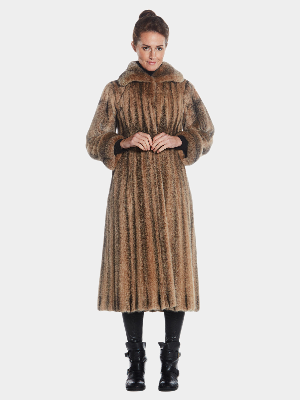 Womens Black Cross Mink Fur Coat