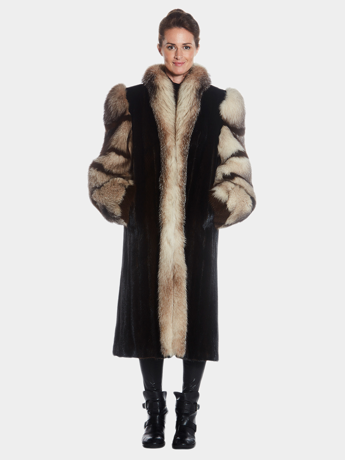 Womens Lunaraine Mink Fur Coat With Crystal Fox Fur Trim