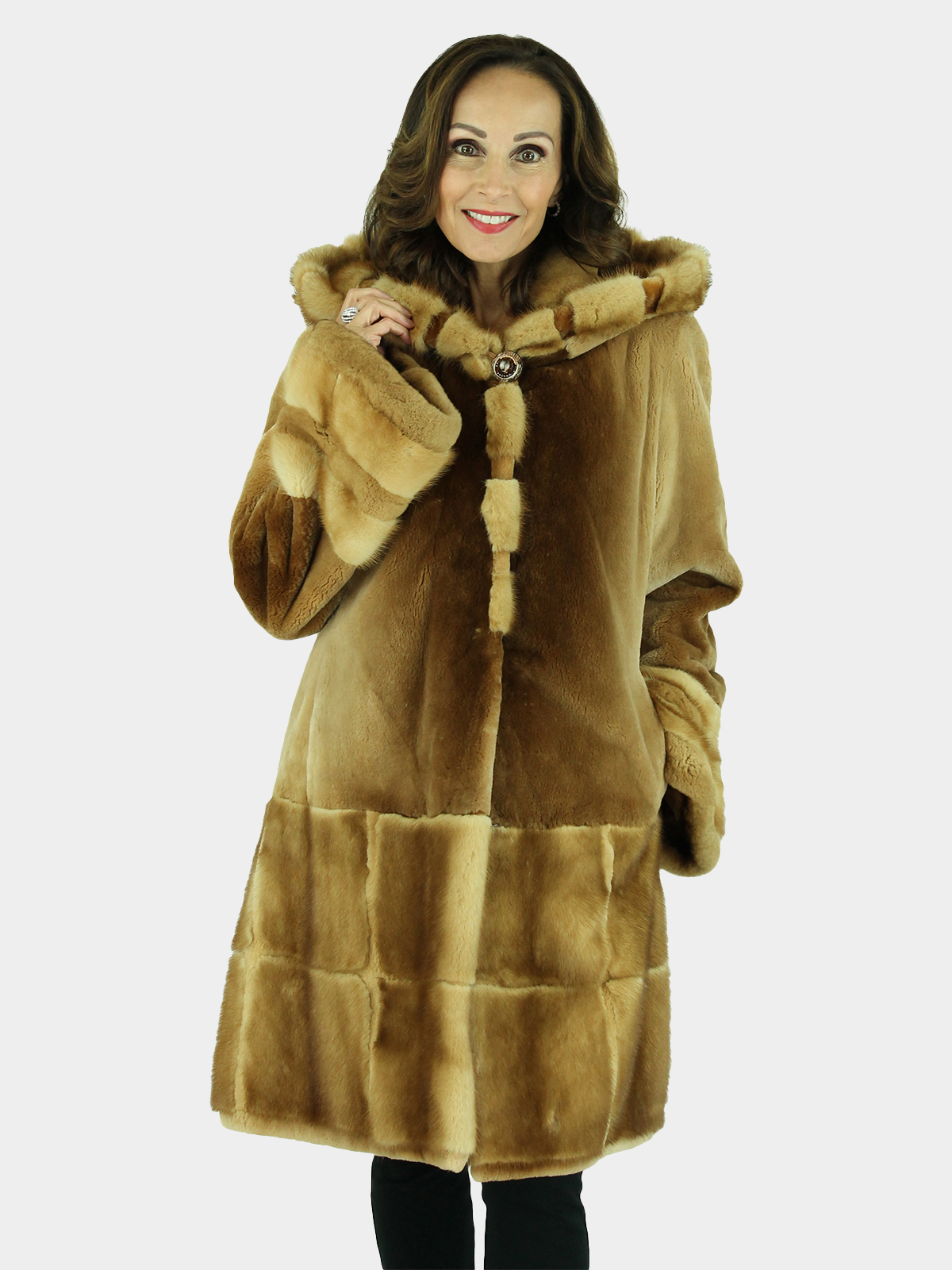 Woman's Whiskey Sheared Mink Fur Parka with Traditional Mink Trim
