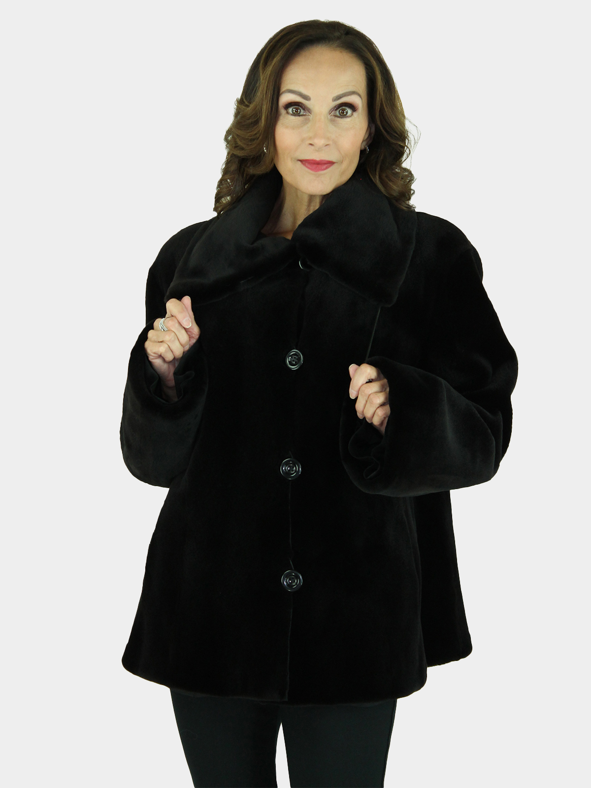 Woman's Black Sheared Mink Fur Jacket Reversing to Rain Fabric