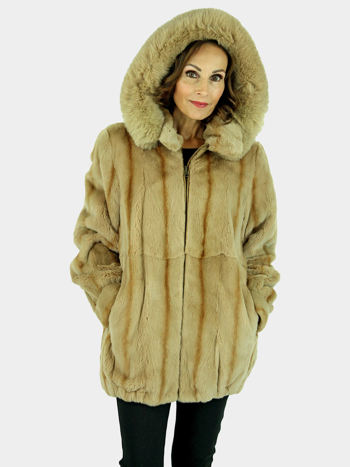 Woman's Beige Sheared Mink Fur Parka