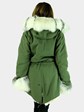Woman's Army Green Fabric Parka with Rex Rabbit Lining and Silver Fox Trim