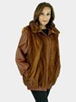 Woman's Whiskey Mink Fur Jacket with Zip Out Leather Sleeves