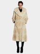 Womens Blonde Dyed Muskrat Fur Coat With Fox Fur Collar