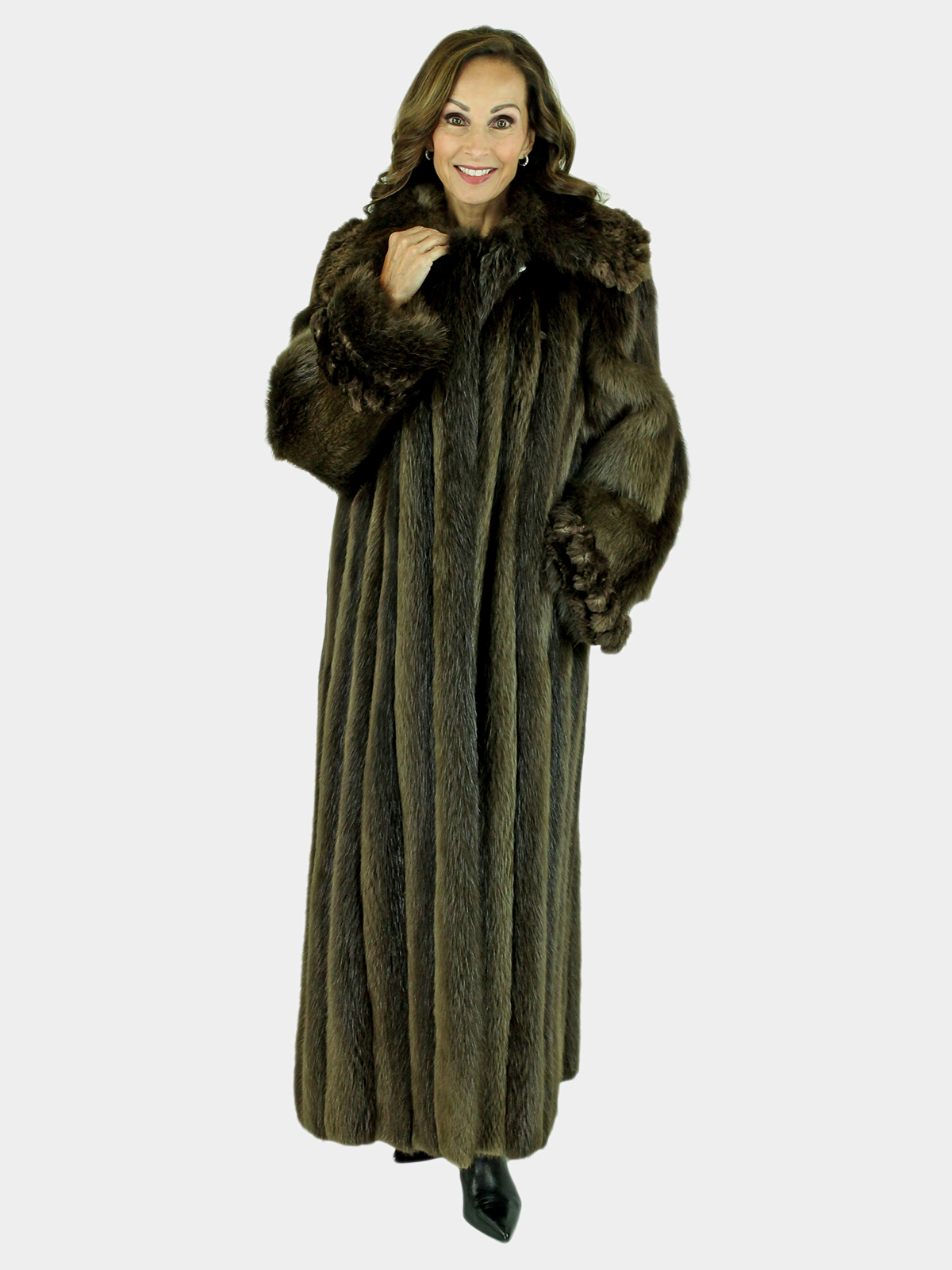 Woman's Jean Crisan Beaver Fur Coat with Sheared and Knit Beaver Trim