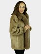 Woman's Pastel Cord Cut Mink Fur Jacket with Fox Tuxedo Front